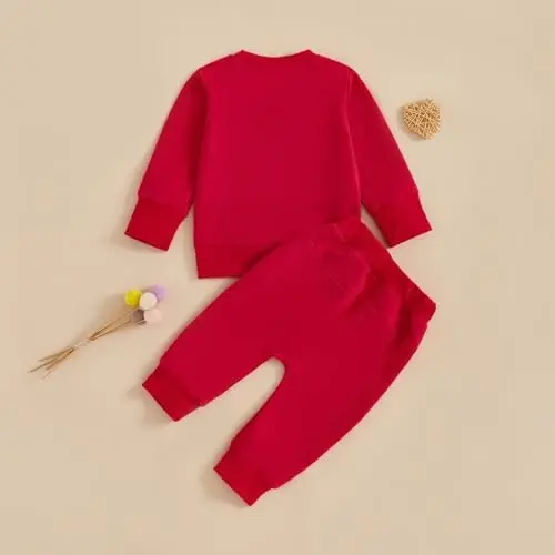 Nokpsedcb Baby Boy Girl Cute Letter Embroidery Long Sleeve Sweatshirt and Elastic Long Pants Toddler Valentine Outfits - 4