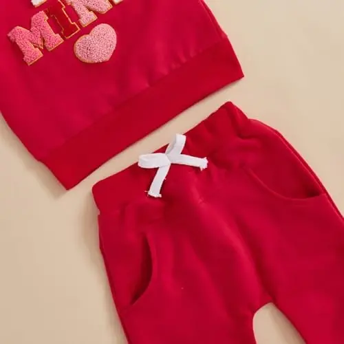 Nokpsedcb Baby Boy Girl Cute Letter Embroidery Long Sleeve Sweatshirt and Elastic Long Pants Toddler Valentine Outfits - 7