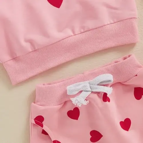 Nokpsedcb Baby Boy Girl Cute Letter Embroidery Long Sleeve Sweatshirt and Elastic Long Pants Toddler Valentine Outfits - 7