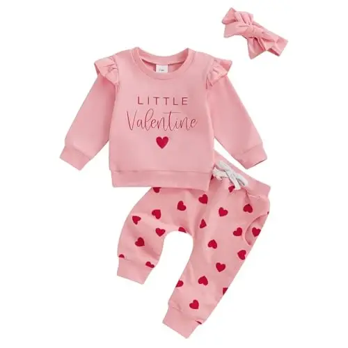 Nokpsedcb Baby Boy Girl Cute Letter Embroidery Long Sleeve Sweatshirt and Elastic Long Pants Toddler Valentine Outfits 