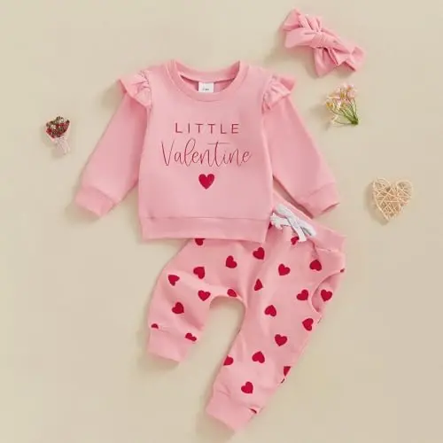 Nokpsedcb Baby Boy Girl Cute Letter Embroidery Long Sleeve Sweatshirt and Elastic Long Pants Toddler Valentine Outfits - NOKPSEDCB (1)