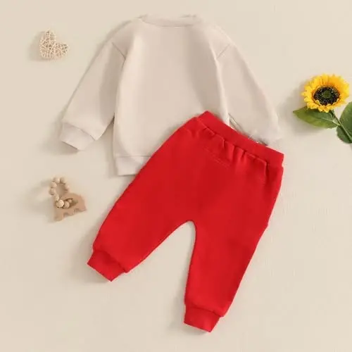 Nokpsedcb Baby Boy Girl Cute Letter Embroidery Long Sleeve Sweatshirt and Elastic Long Pants Toddler Valentine Outfits - 4