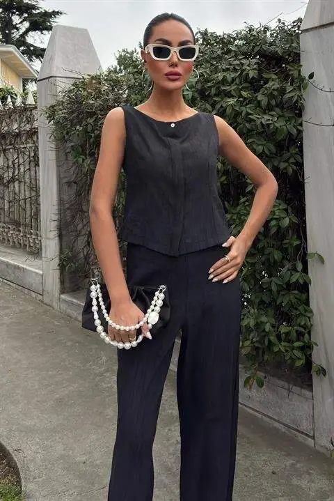 Nol qo'lli bluz batik naqshli shimlar ikki qismli to'plam 10181-08 - 2