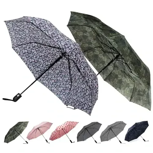 Nollia Windproof Automatic Travel Umbrella, Compact Portable with Reinforced Ribs for Sun & Rain - NOLLIA