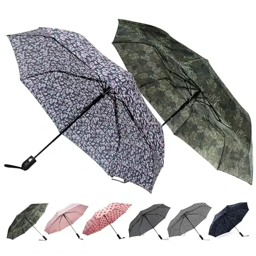 Nollia Windproof Automatic Travel Umbrella, Compact Portable with Reinforced Ribs for Sun & Rain - 1
