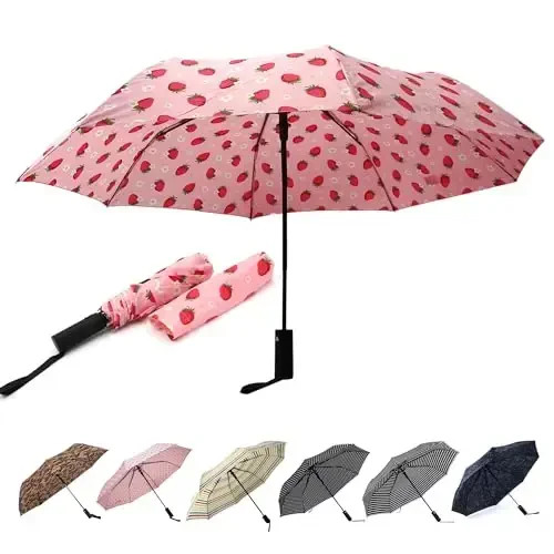 Nollia Windproof Automatic Travel Umbrella, Compact Portable with Reinforced Ribs for Sun & Rain - 1