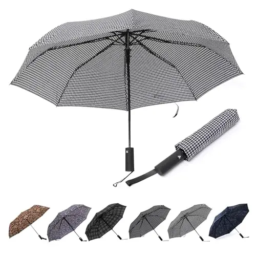 Nollia Windproof Automatic Travel Umbrella, Compact Portable with Reinforced Ribs for Sun & Rain - 1