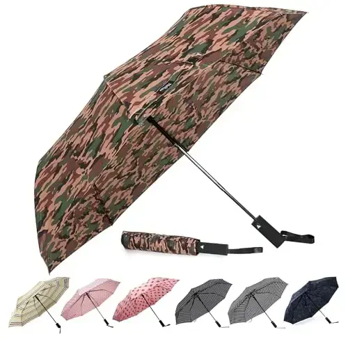 Nollia Windproof Automatic Travel Umbrella, Compact Portable with Reinforced Ribs for Sun & Rain - 1