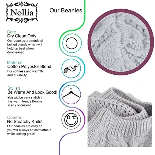 Nollia Soft Knit Solid Color Beanie, Ayollar uchun nafis va yengil to‘qilgan uslubdagi shapka, Bir o‘lchamli shapka - 3