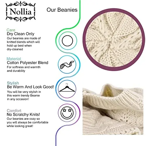 Nollia Soft Knit Solid Color Beanie, Chic, and Lightweight Crochet Knitted Style Beanie Hat for Women, One Size Slouchy Hat - 3