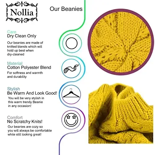 Nollia Soft Knit Solid Color Beanie, Chic, and Lightweight Crochet Knitted Style Beanie Hat for Women, One Size Slouchy Hat - 5