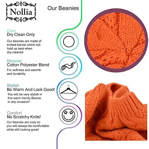 Nollia Soft Knit Solid Color Beanie, Chic, and Lightweight Crochet Knitted Style Beanie Hat for Women, One Size Slouchy Hat - 3