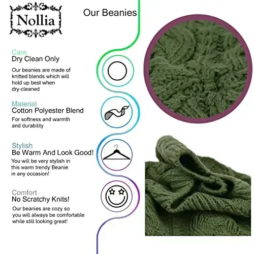 Nollia Soft Knit Solid Color Beanie, Chic, and Lightweight Crochet Knitted Style Beanie Hat for Women, One Size Slouchy Hat - 3