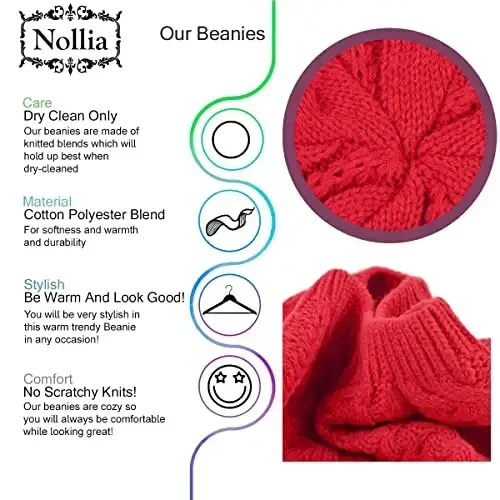 Nollia Soft Knit Solid Color Beanie, Chic, and Lightweight Crochet Knitted Style Beanie Hat for Women, One Size Slouchy Hat - 3