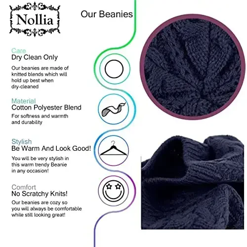 Nollia Soft Knit Solid Color Beanie, Chic, and Lightweight Crochet Knitted Style Beanie Hat for Women, One Size Slouchy Hat - 3