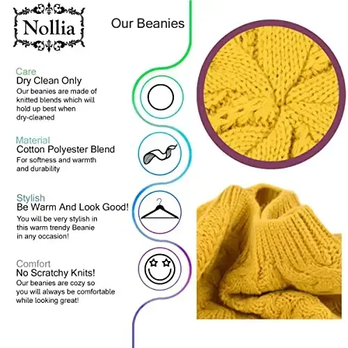 Nollia Soft Knit Solid Color Beanie, Chic, and Lightweight Crochet Knitted Style Beanie Hat for Women, One Size Slouchy Hat - 3