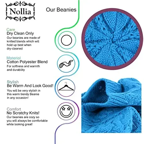 Nollia Soft Knit Solid Color Beanie, Chic, and Lightweight Crochet Knitted Style Beanie Hat for Women, One Size Slouchy Hat - 3