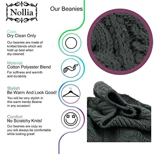 Nollia Soft Knit Solid Color Beanie, Chic, and Lightweight Crochet Knitted Style Beanie Hat for Women, One Size Slouchy Hat - 3