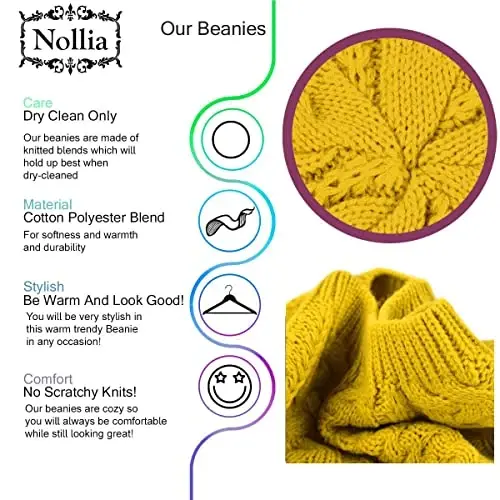 Nollia Soft Knit Solid Rangli Beanie, Chiroyli va Yengil Crochet Trikotaj Beanie Ayollar uchun, Bir Olchamli Slouchy Shlyapa - 5