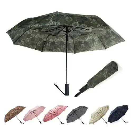 Nollia Windproof Automatic Travel Umbrella, Compact Portable with Reinforced Ribs for Sun & Rain 
