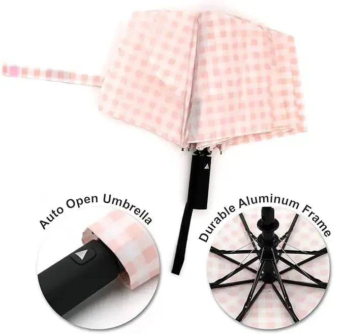 Nollia Windproof Automatic Travel Umbrella, Compact Portable with Reinforced Ribs for Sun & Rain - 3