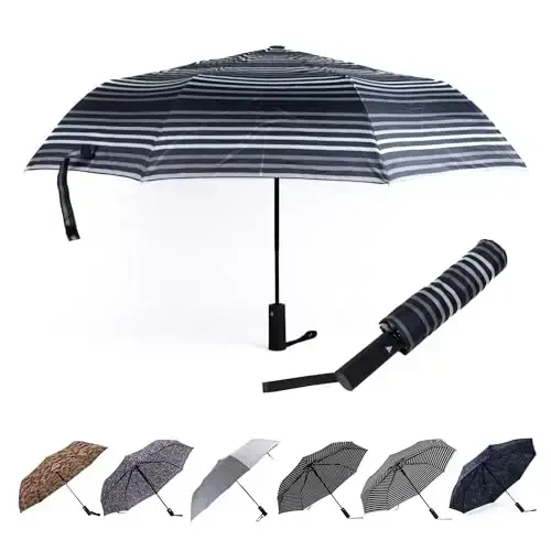 Nollia Windproof Automatic Travel Umbrella, Compact Portable with Reinforced Ribs for Sun & Rain - 1