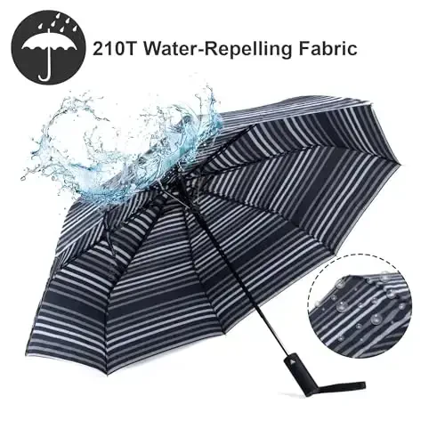 Nollia Windproof Automatic Travel Umbrella, Compact Portable with Reinforced Ribs for Sun & Rain - 3