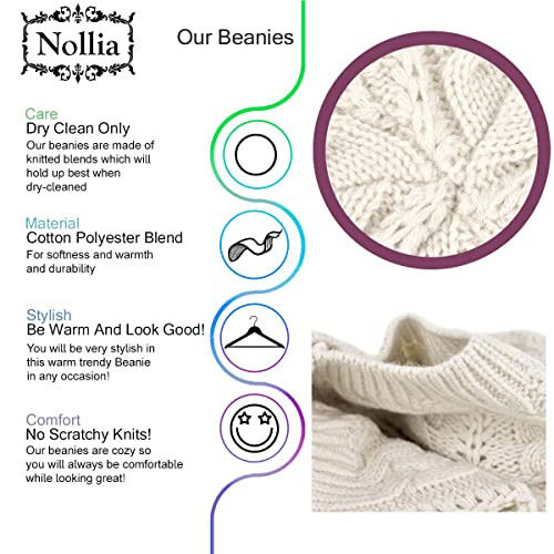 Nollia Yumshoq Triko, To'q Rangli Beanie, Ayollar uchun Zamonaviy va Engil Çekuvli Triko Beanie, Bir O'lchamli Chashlık Palar - 3