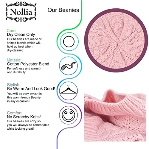 Nollia Soft Knit Solid Color Beanie, Chic, and Lightweight Crochet Knitted Style Beanie Hat for Women, One Size Slouchy Hat - 3