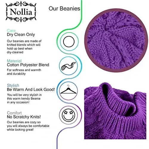 Nollia Soft Knit Solid Color Beanie, Chic, and Lightweight Crochet Knitted Style Beanie Hat for Women, One Size Slouchy Hat - 3