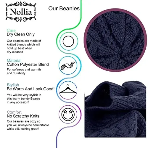 Nollia Soft Knit Solid Color Beanie, Chic, and Lightweight Crochet Knitted Style Beanie Hat for Women, One Size Slouchy Hat - 3