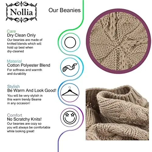Nollia Soft Knit Solid Color Beanie, Chic, and Lightweight Crochet Knitted Style Beanie Hat for Women, One Size Slouchy Hat - 2