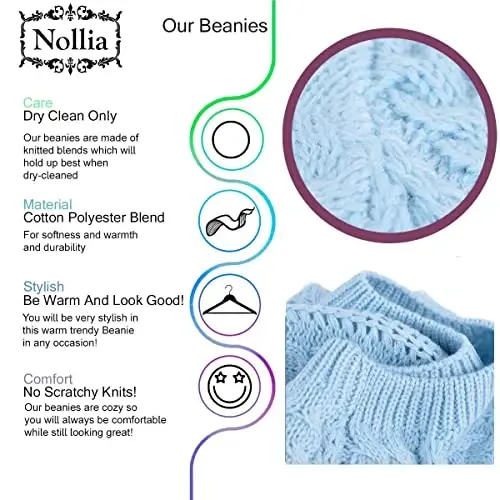 Nollia Soft Knit Solid Color Beanie, Chic, and Lightweight Crochet Knitted Style Beanie Hat for Women, One Size Slouchy Hat - 3