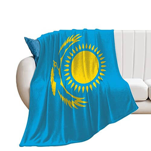 NOLYXICI Kazakhstan Flag Throw Blanket Soft Flannel Printed Pattern Decorative Blankets for Bed Sofa - 1