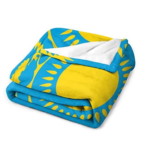 NOLYXICI Kazakhstan Flag Throw Blanket Soft Flannel Printed Pattern Decorative Blankets for Bed Sofa - 3