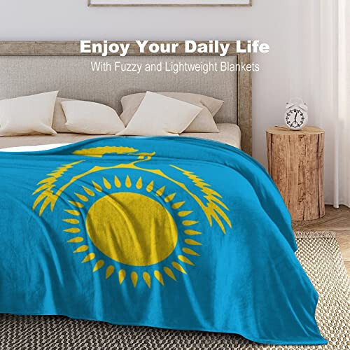 NOLYXICI Kazakhstan Flag Throw Blanket Soft Flannel Printed Pattern Decorative Blankets for Bed Sofa - 4