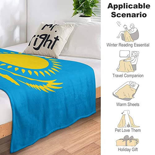 NOLYXICI Kazakhstan Flag Throw Blanket Soft Flannel Printed Pattern Decorative Blankets for Bed Sofa - 5