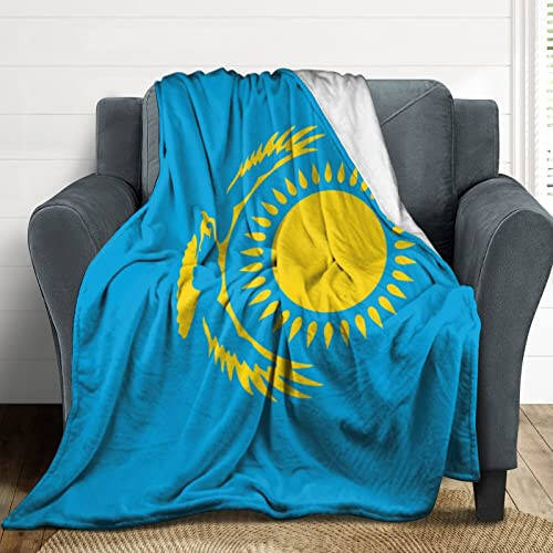 NOLYXICI Kazakhstan Flag Throw Blanket Soft Flannel Printed Pattern Decorative Blankets for Bed Sofa - 6