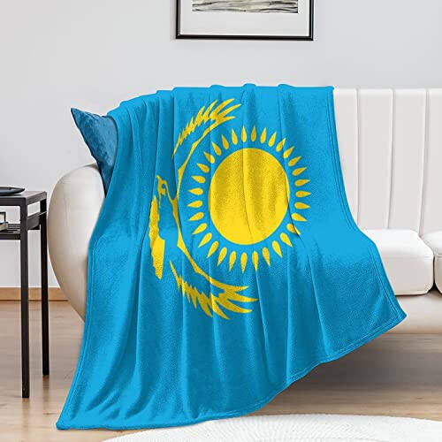 NOLYXICI Kazakhstan Flag Throw Blanket Soft Flannel Printed Pattern Decorative Blankets for Bed Sofa - 7