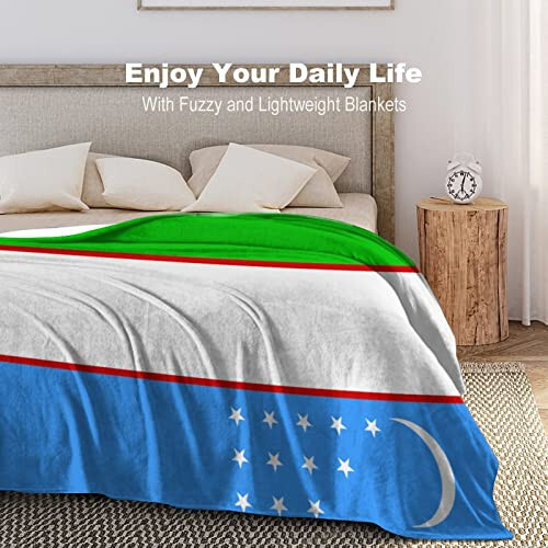 NOLYXICI Uzbekistan Flag Throw Blanket Soft Flannel Printed Pattern Decorative Blankets for Bed Sofa - 4