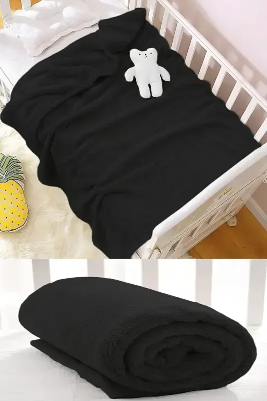 Nomi Baby Blanket Black Newborn Baby Crib Stroller Swaddle Plush Blanket 100x120 Cm-Black - 1