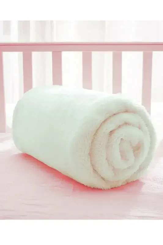 Nomi Baby Blanket White Newborn Baby Crib Stroller Swaddle Plush Blanket 100x120 Cm-WHITE - 4