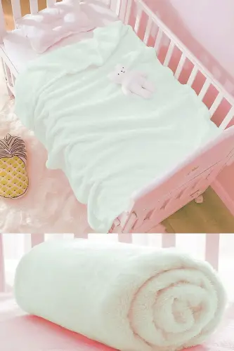 Nomi Baby Blanket White Newborn Baby Crib Stroller Swaddle Plush Blanket 100x120 Cm-WHITE 