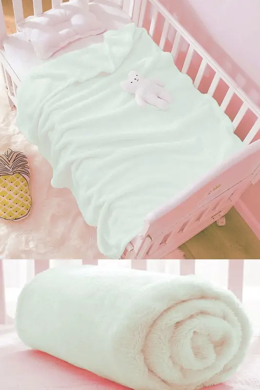 Nomi Baby Blanket White Newborn Baby Crib Stroller Swaddle Plush Blanket 100x120 Cm-WHITE - 1