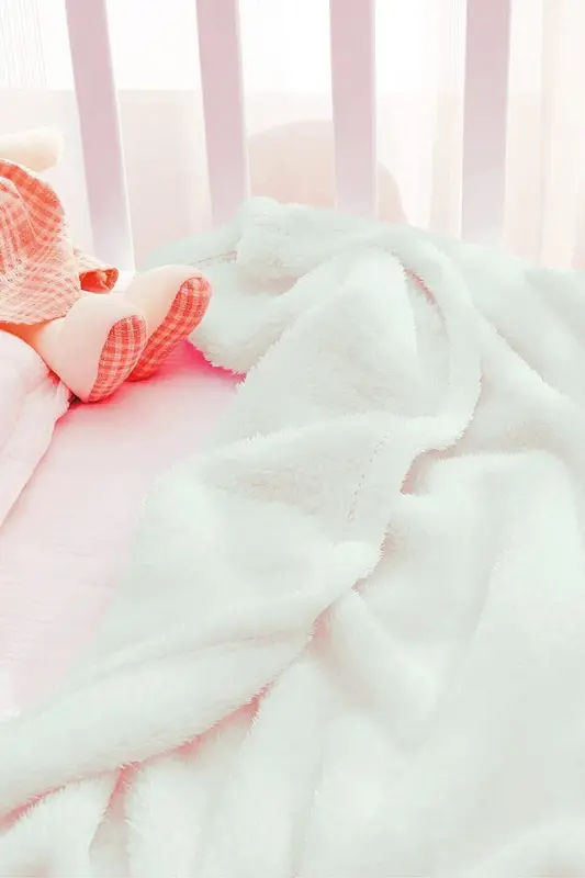 Nomi Baby Blanket White Newborn Baby Crib Stroller Swaddle Plush Blanket 100x120 Cm-WHITE - 5