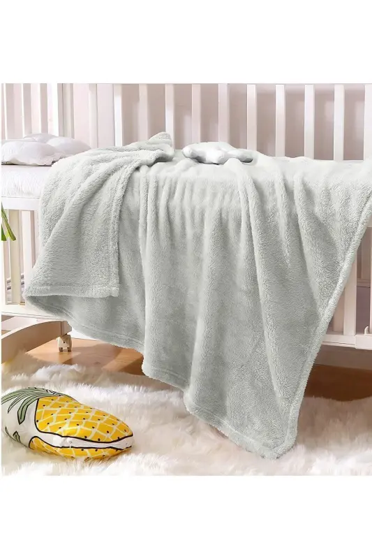 Nomi Bebek Battaniyesi Gri Yeni Doğan Bebek Beşik Puset Kundak Peluş Battaniye 100x120 Cm - GRİ - 4