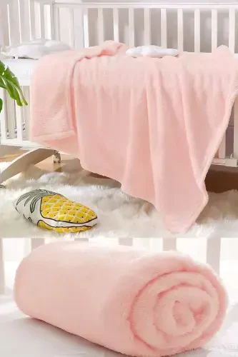 Nomi Bebek Battaniyesi Pembe Yeni Doğan Bebek Beşik Puset Kundak Peluş Battaniye 100x120 Cm-PEMBE - 1