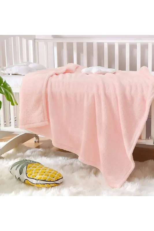 Nomi Bebek Battaniyesi Pembe Yeni Doğan Bebek Beşik Puset Kundak Peluş Battaniye 100x120 Cm - PEMBE - 4