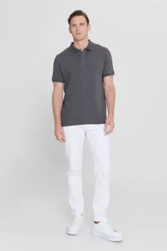 Non-Curl Pique Polo Collar Men's Anthracite T-Shirt - anthracite - 3