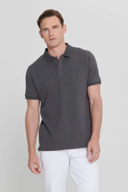 Non-Curl Pique Polo Collar Men's Anthracite T-Shirt - anthracite - 4
